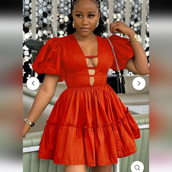 loragal Dresses & Skirts - Red Orange Cut Out Tiered Mini Sundress